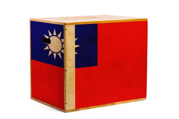 Dřevěný Box Pro Spolehlivou Přepravu Různého Zboží Nákladu Národní Vlajkou — Stock fotografie