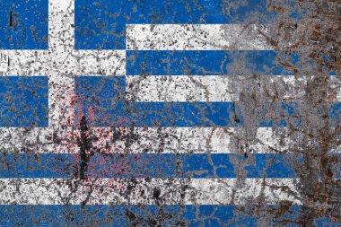 Yunanistan 'ın ulusal bayrağı eski duvar gerisinde. Ulusal gurur kavramı ve ülkenin sembolü..