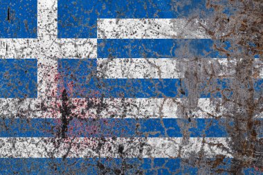 Yunanistan 'ın ulusal bayrağı eski duvar gerisinde. Ulusal gurur kavramı ve ülkenin sembolü..