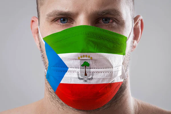 Young Man Sore Eyes Medical Mask Painted Colors National Flag — Stock Photo, Image