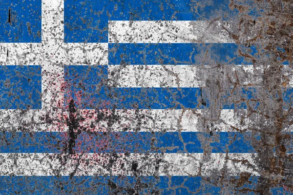 Yunanistan 'ın ulusal bayrağı eski duvar gerisinde. Ulusal gurur kavramı ve ülkenin sembolü..