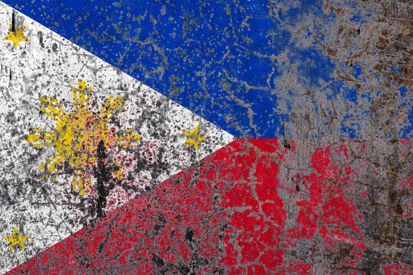 Bandeira Nacional Das Filipinas Fundo Parede Descascamento Velho Conceito Orgulho — Fotografia de Stock