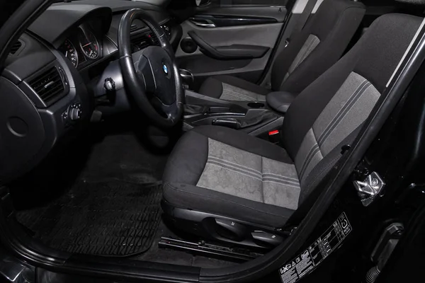 Novoszibirszk Oroszország Március 2020 Bmw Black Car Interior Műszerfal Játékos — Stock Fotó