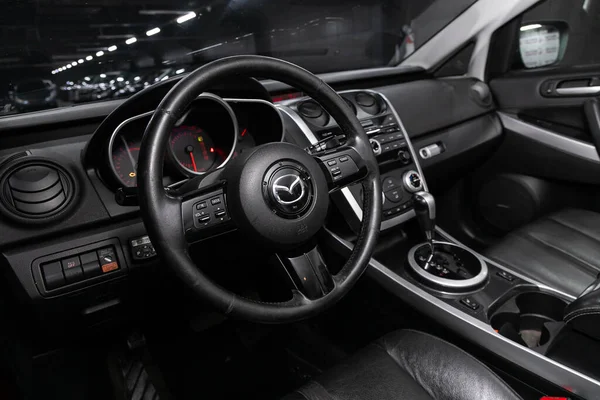 Novosibirsk Russia March 2020 Mazda Black Car Interior Dashboard Player — Stock Photo, Image
