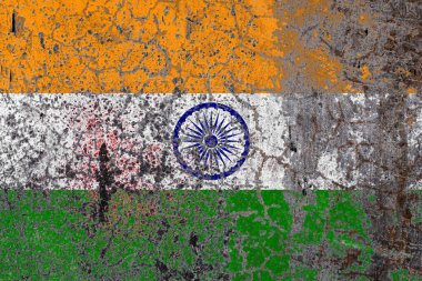 Hindistan 'ın ulusal bayrağı eski kabuk döşeme duvarında. Ulusal gurur kavramı ve ülkenin sembolü..