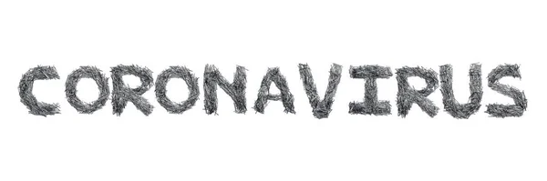 Inscription Coronavirus English Alphabet Small Iron Nails White Isolated Background — Stock Photo, Image