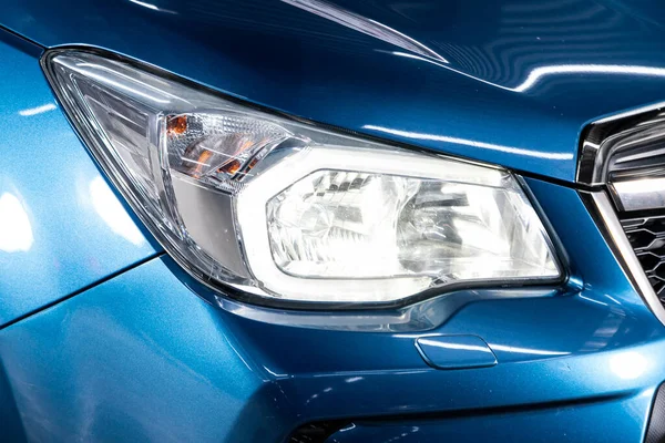 Exterior Detail Close Modern Blue Car Xenon Lamp Headligh — Stock Photo, Image