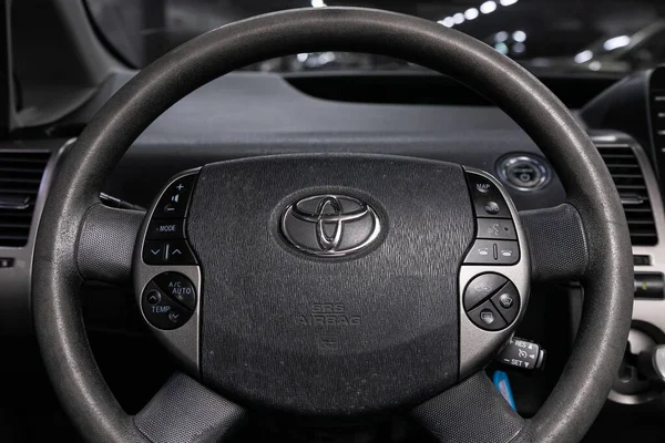 Novosibirsk Russia April 2020 Toyota Prius Auto Interior Steering Wheel — Stock Photo, Image