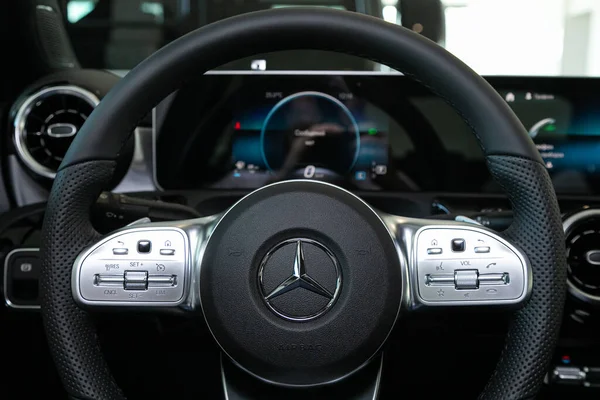 Novosibirsk Rússia Abril 2020 Mercedes Benz A200 Auto Interior Volante — Fotografia de Stock