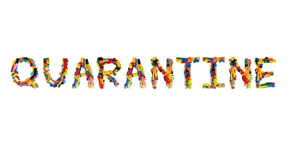 Inscription Quarantine English Alphabet Multi Colored Children Plastic Constructor White — Stock Photo, Image