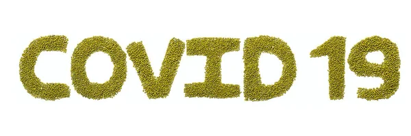Inscription Covid English Alphabet Green Mung Bean White Isolated Background — Stock Photo, Image