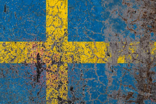 Bandera Nacional Suecia Fondo Pared Pelado Viejo Concepto Orgullo Nacional — Foto de Stock