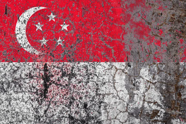 Bandiera Nazionale Singapore Sfondo Vecchio Muro Peeling Concetto Orgoglio Nazionale — Foto Stock