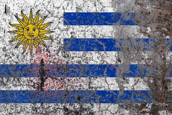 Bandera Nacional Uruguay Sobre Fondo Pared Pelada Antigua Concepto Orgullo — Foto de Stock