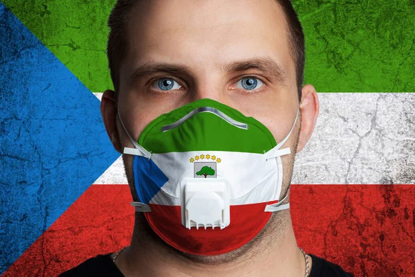 Young Man Sore Eyes Medical Mask Painted Colors National Flag — Stock Photo, Image