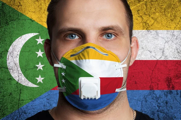 Young Man Sore Eyes Medical Mask Painted Colors National Flag — Stock Photo, Image
