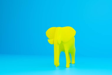 Full sized yellow smooth elephant on a blue isolated background. 3D  rendering model of an elephant in a simplified form. Animal Sketch Concept. Design art  elephant clipart