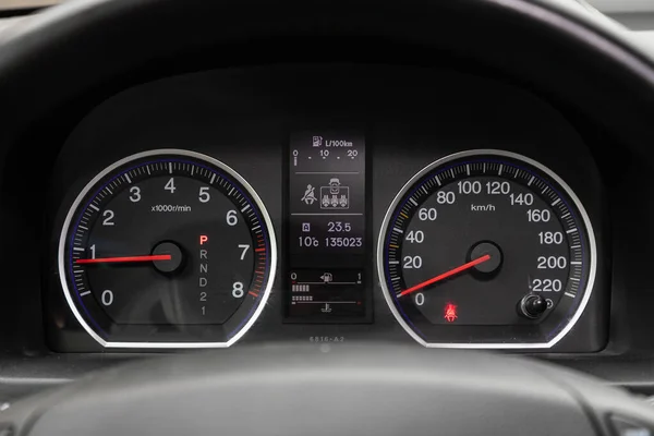Novosibirsk Ryssland Maj 2020 Honda Närbild Instrumentbilpanel Med Vägmätare Hastighetsmätare — Stockfoto