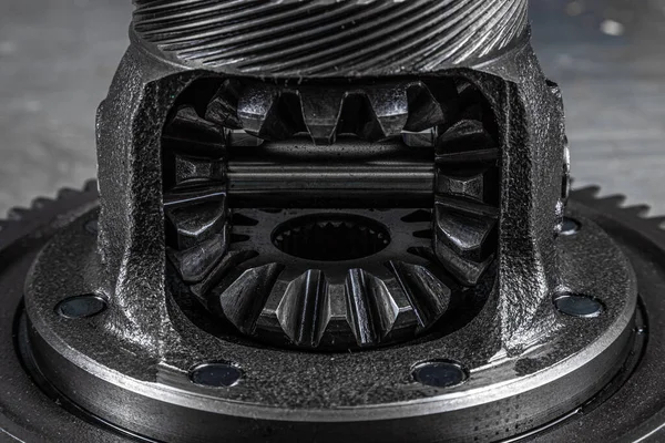 Glänzende Zahnräder Für Planetengetriebe Hintergrund Autotechnologie Aus Metall Differentialgetriebe Nahaufnahme — Stockfoto