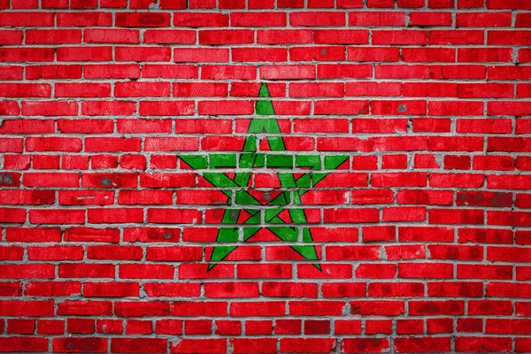 Bandeira Nacional Marrocos Retratando Cores Tinta Uma Parede Tijolo Velho — Fotografia de Stock