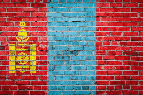 Mongolská Národní Vlajka Znázorňující Barvy Staré Cihlové Zdi Prapor Vlajky — Stock fotografie