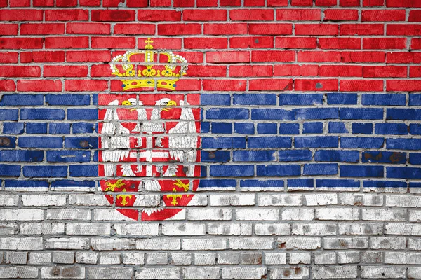 Bandiera Nazionale Della Serbia Raffigurante Colori Vernice Vecchio Muro Mattoni — Foto Stock