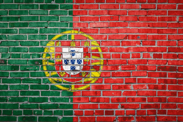 Bandeira Nacional Portugal Retratando Cores Tinta Uma Parede Tijolo Velho — Fotografia de Stock