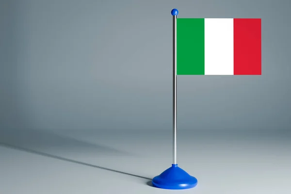 Che Rende Realistica Bandiera Nazionale Italia Palo Acciaio Sfondo Grigio — Foto Stock