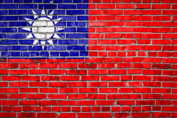 Государственный Флаг Тайваня Изображающий Цвета Краски Старой Кирпичной Стене Флаг — стоковое фото