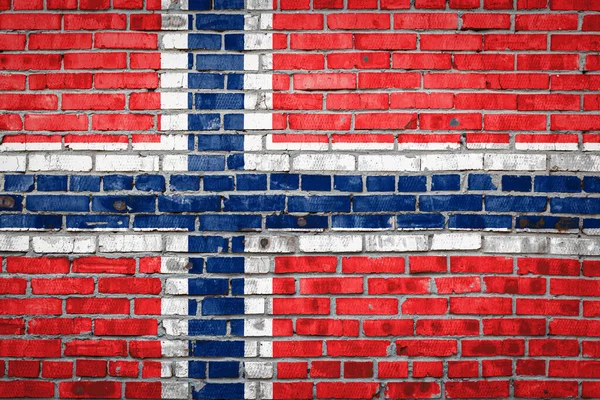 Nationell Flagga Norge Som Föreställer Färg Färger Gammal Tegelvägg Flagga — Stockfoto