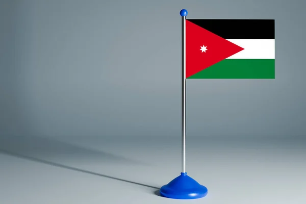 Απόδοση Ρεαλιστική Εθνική Σημαία Της Ιορδανίας Χάλυβα Πόλο Γκρι Απομονωμένο — Φωτογραφία Αρχείου