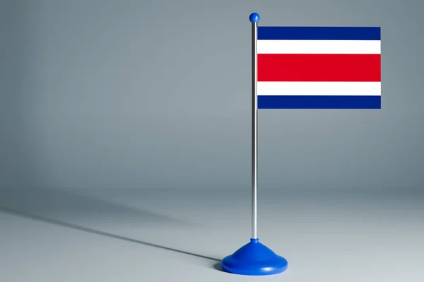 Die Darstellung Realistischer Nationalflagge Costa Ricas Auf Stahlpfahl Auf Grauem — Stockfoto