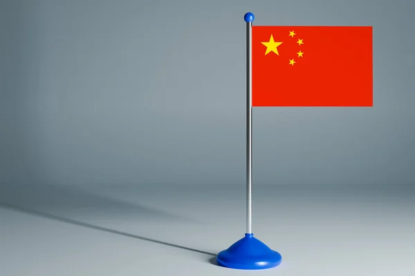 Die Darstellung Der Realistischen Nationalflagge Chinas Auf Stahlpfahl Auf Grauem — Stockfoto