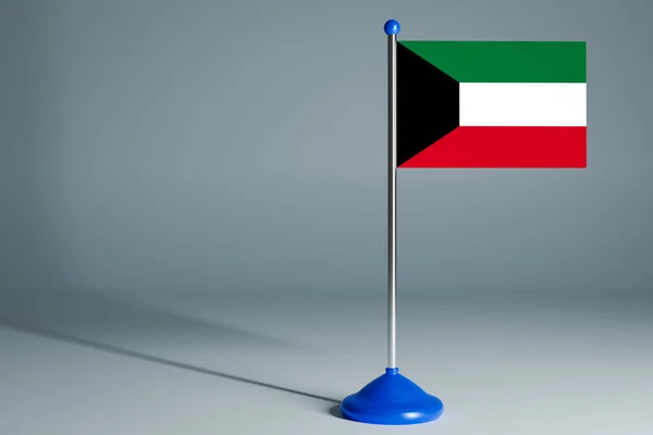 Изображение Реалистичного Национального Флага Кувейта Стальном Столбе Сером Изолированном Фоне — стоковое фото