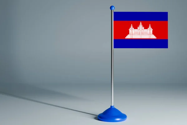 Oddając Realistyczną Flagę Kambodży Słupie Stalowym Szarym Odizolowanym Tle Blank — Zdjęcie stockowe