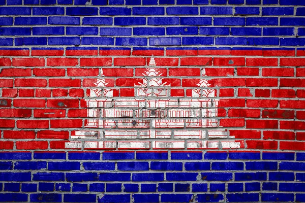 National Flag Cambodia Depicting Paint Colors Old Brick Wall Flag — Stock Photo, Image