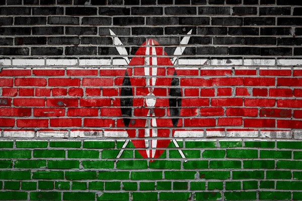 Государственный Флаг Кении Изображающий Цвета Краски Старой Кирпичной Стене Флаг — стоковое фото
