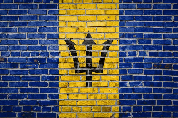 Národní Vlajka Barbadosu Zobrazující Barvy Staré Cihlové Zdi Prapor Vlajky — Stock fotografie