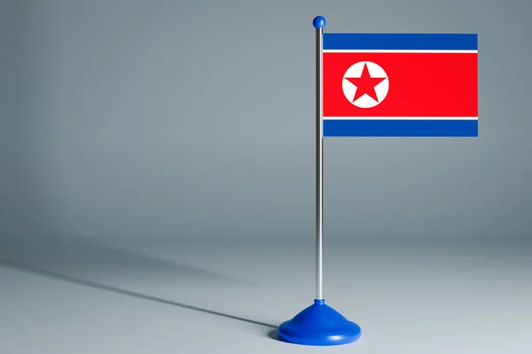 Weergave Realistische Nationale Vlag Van Noord Korea Stalen Paal Grijs — Stockfoto