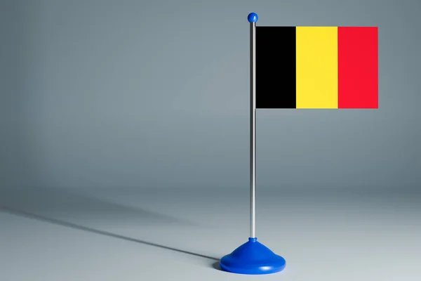 Den Gör Realistisk Nationell Flagga Belgien Stålstolpe Grå Isolerad Bakgrund — Stockfoto
