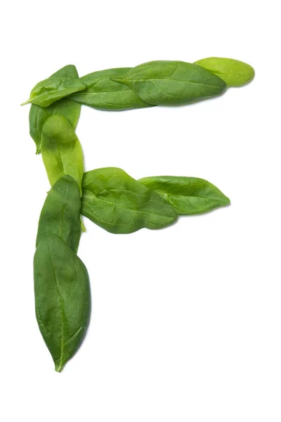 Buchstabe Des Englischen Alphabets Aus Frischen Grünen Spinatblättern Auf Weißem — Stockfoto