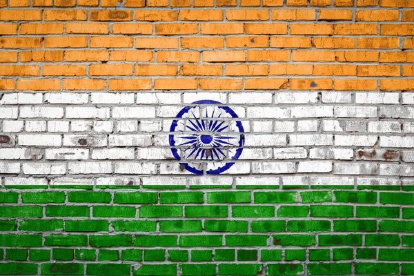 Indická Národní Vlajka Znázorňující Barvy Staré Cihlové Zdi Prapor Vlajky — Stock fotografie