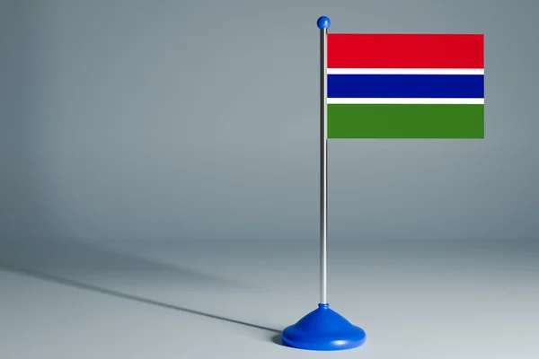 Απόδοση Ρεαλιστική Εθνική Σημαία Της Γκάμπια Χάλυβα Πόλο Γκρι Απομονωμένο — Φωτογραφία Αρχείου