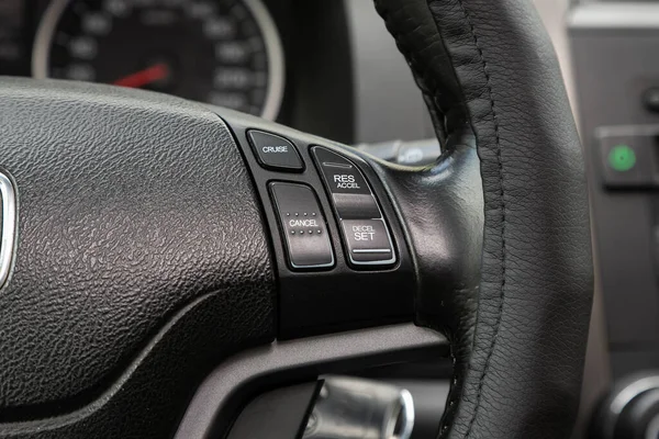 Novosibirsk Russia 2020 Honda New Black Steering Wheel Multifunction Button — 스톡 사진