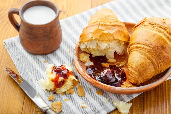Kruvasan marmelat ve süt ile
