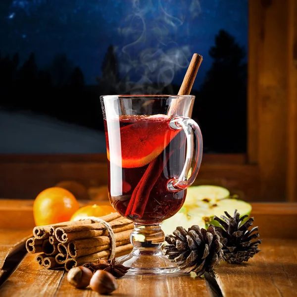 Hot mulled wine on a table Stock Photo