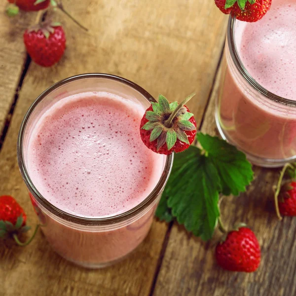 Milkshake Căpșuni Masă Pentru Micul Dejun Sănătos Băutură Fructe Pentru — Fotografie, imagine de stoc