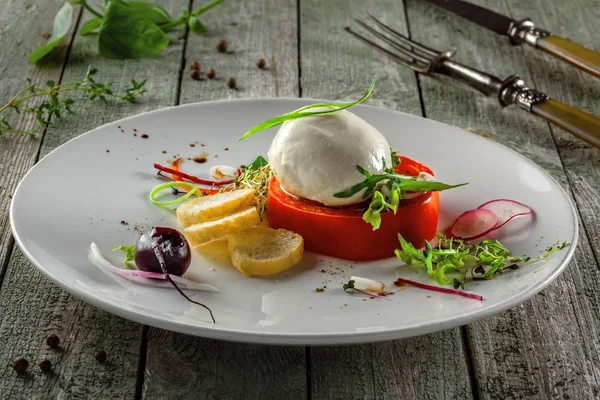 Italian Classic Caprese Salad White Plate Delicious Healthy Meal Made — Stock Photo, Image