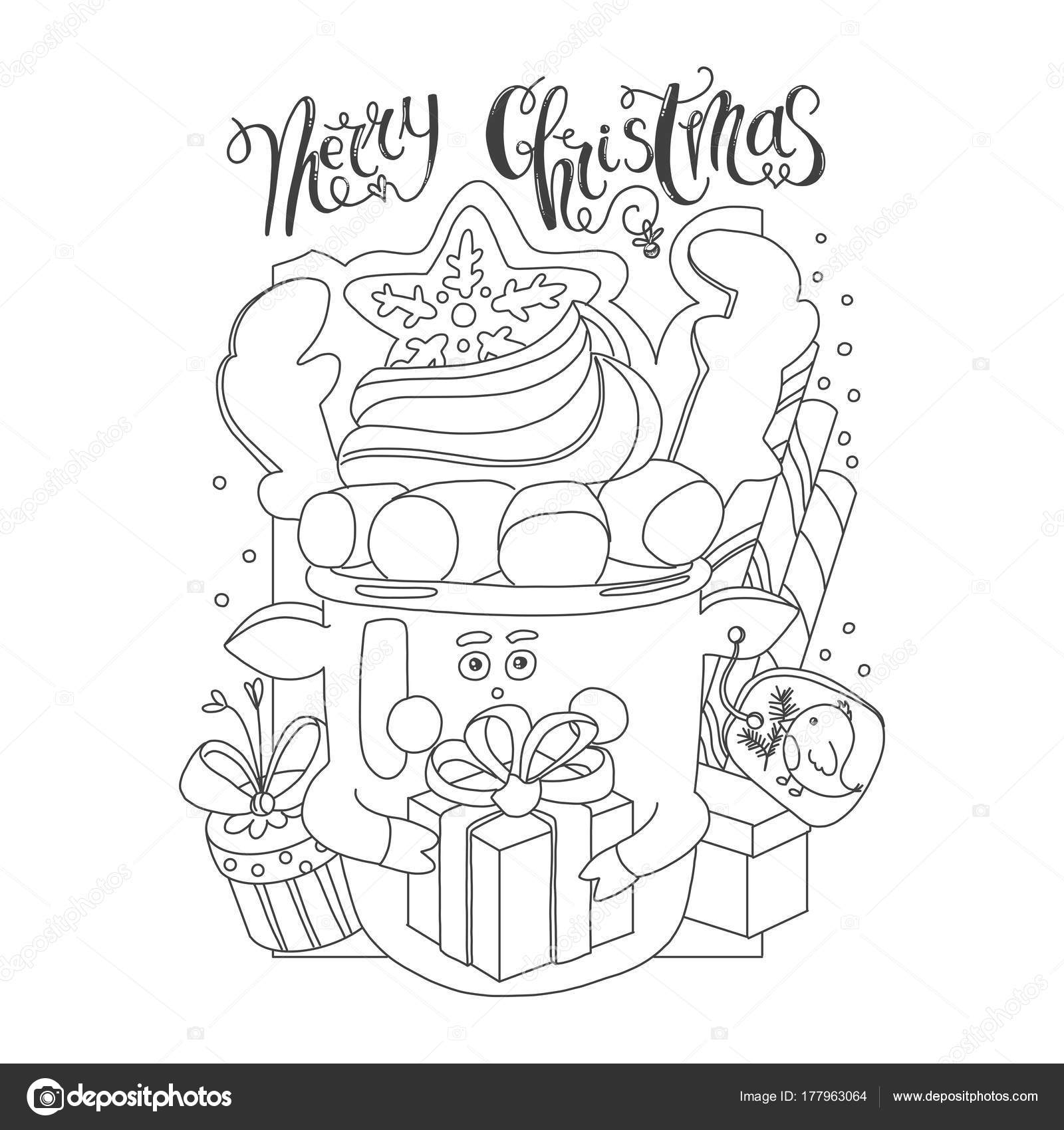 Kleuren Kaart Met Kerstmis Onderwerp Kerstkaart Met Cartoon Kop In