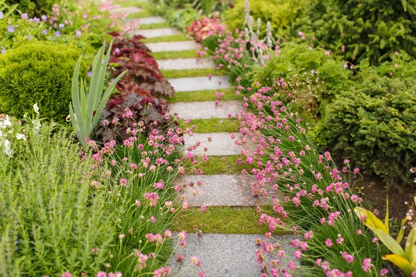 Garden walkways made of paving slabs